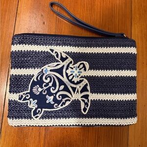 Vera Bradley Navy & White Striped Turtle Wristlet Clutch